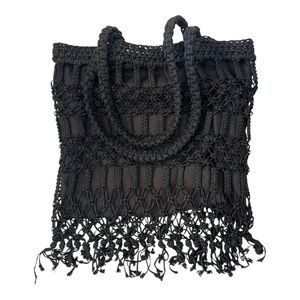 Carrie Forbes Crochet Rayon Fringe Bag Black Purse Hippie Boho Gypsy Festival